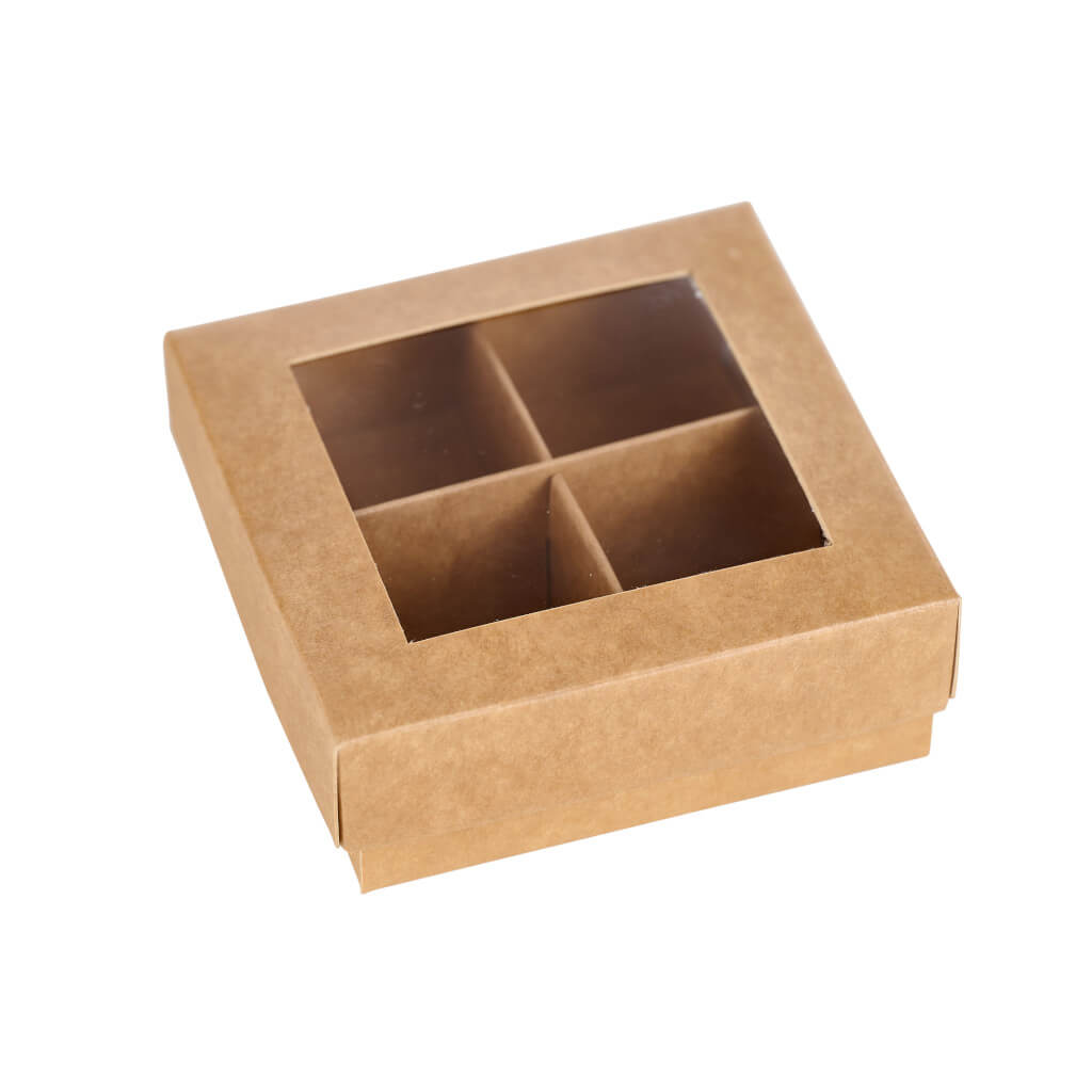 Praline box 4-p 80x80x30mm brown 100 pcs